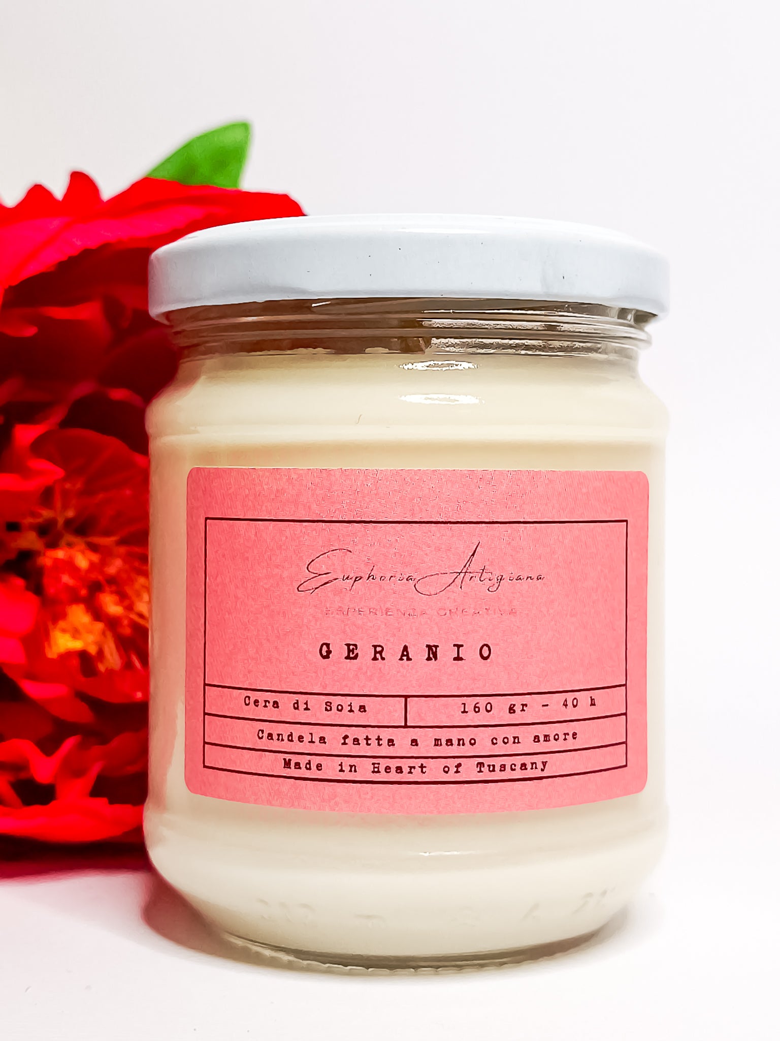 GERANIO - Candela Artigianale Profumata in Cera di Soia