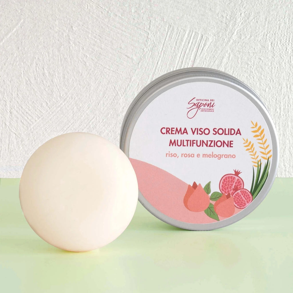 Crème Visage Solide Multifonctionnelle Riz, Rose et Grenade 