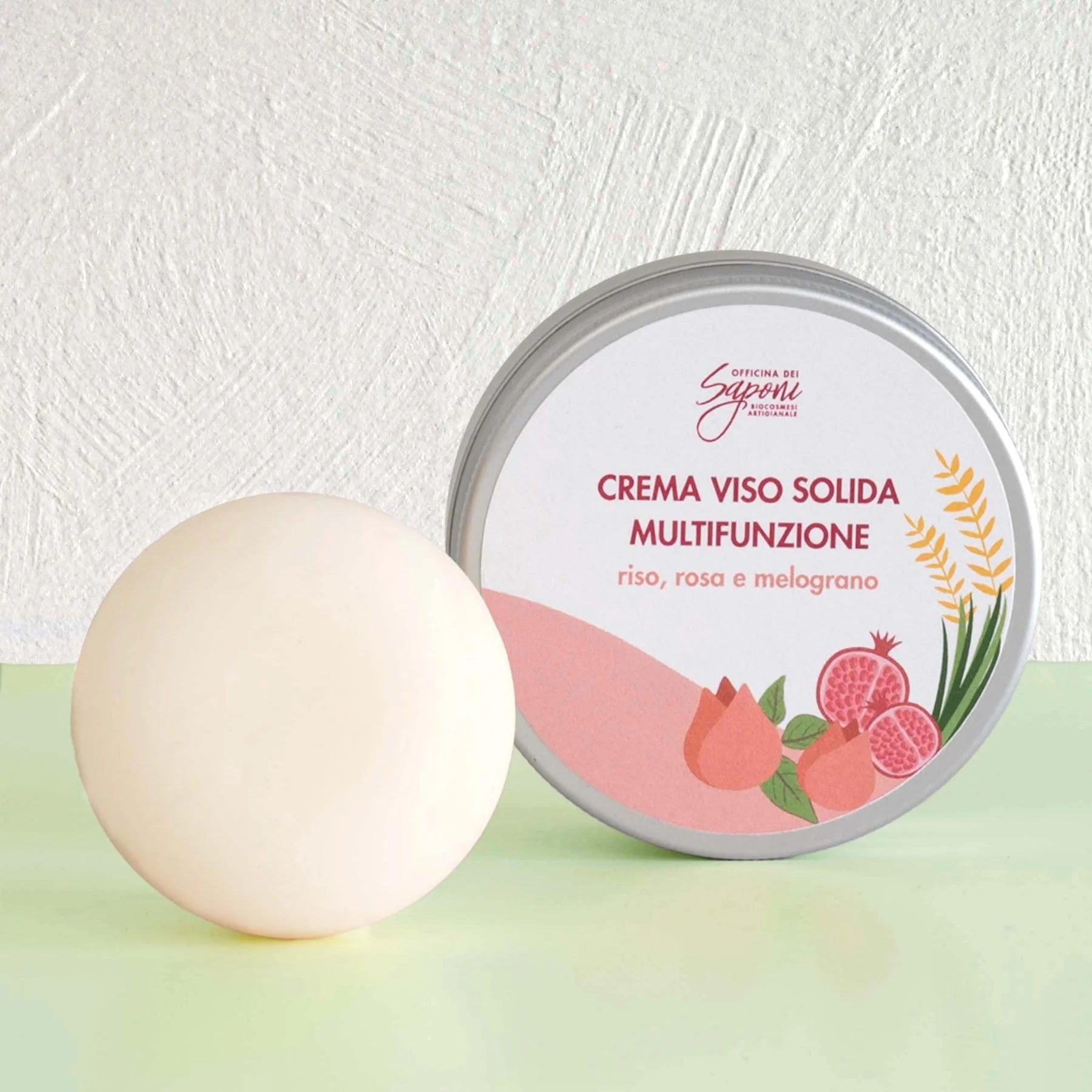 Crème Visage Solide Multifonctionnelle Riz, Rose et Grenade 