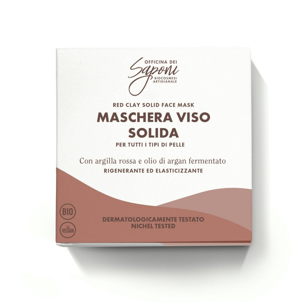 Maschera Viso Solida Rigenerante & Elasticizzante – Argilla Rossa & Argan Fermentato | 30g