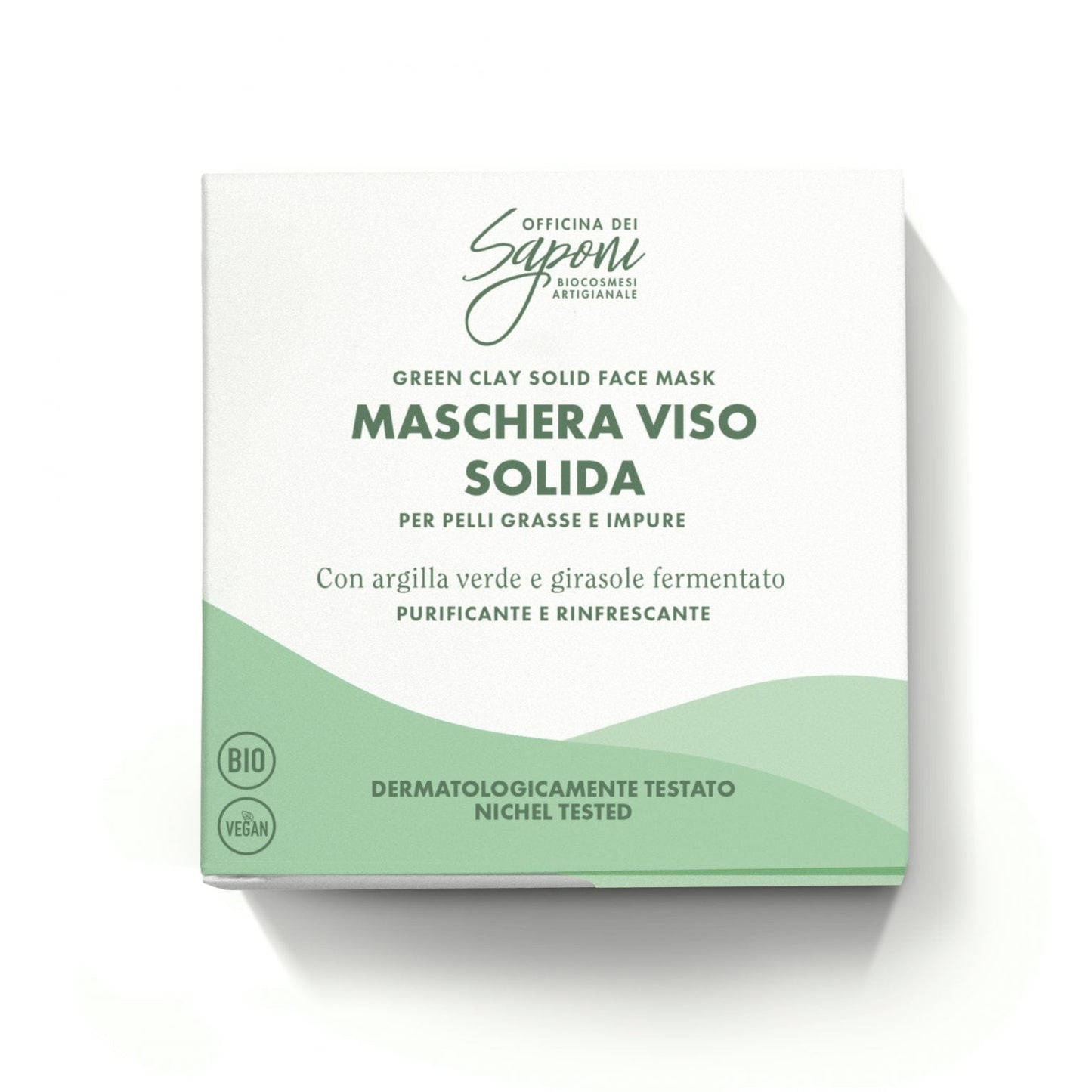 Maschera viso solida all’argilla verde purificante e rinfrescante